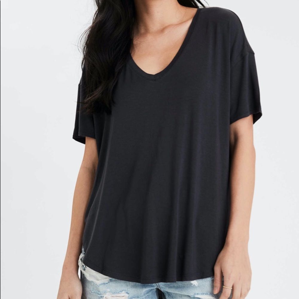 Black V-Neck Soft and Sexy Oversized Tee